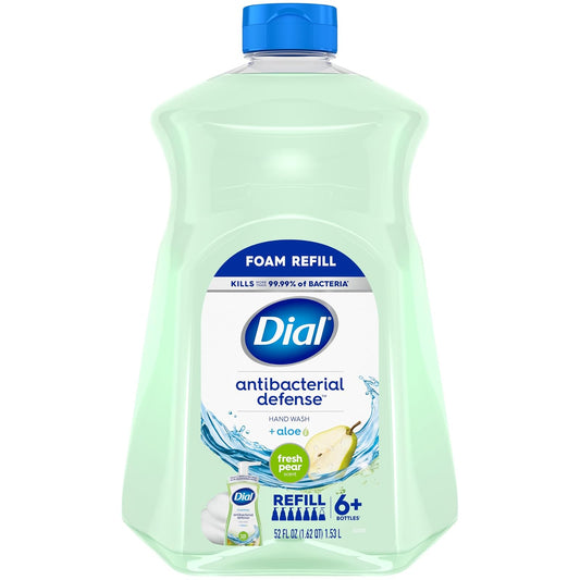 Dial Complete Antibacterial Foaming Hand Wash, Fresh Pear, 52 fl oz Refill | Limpieza suave para las manos, con aloe vera, dermatólogos, última intervensión de parabenos y SLS y SLES, fórmula vegana