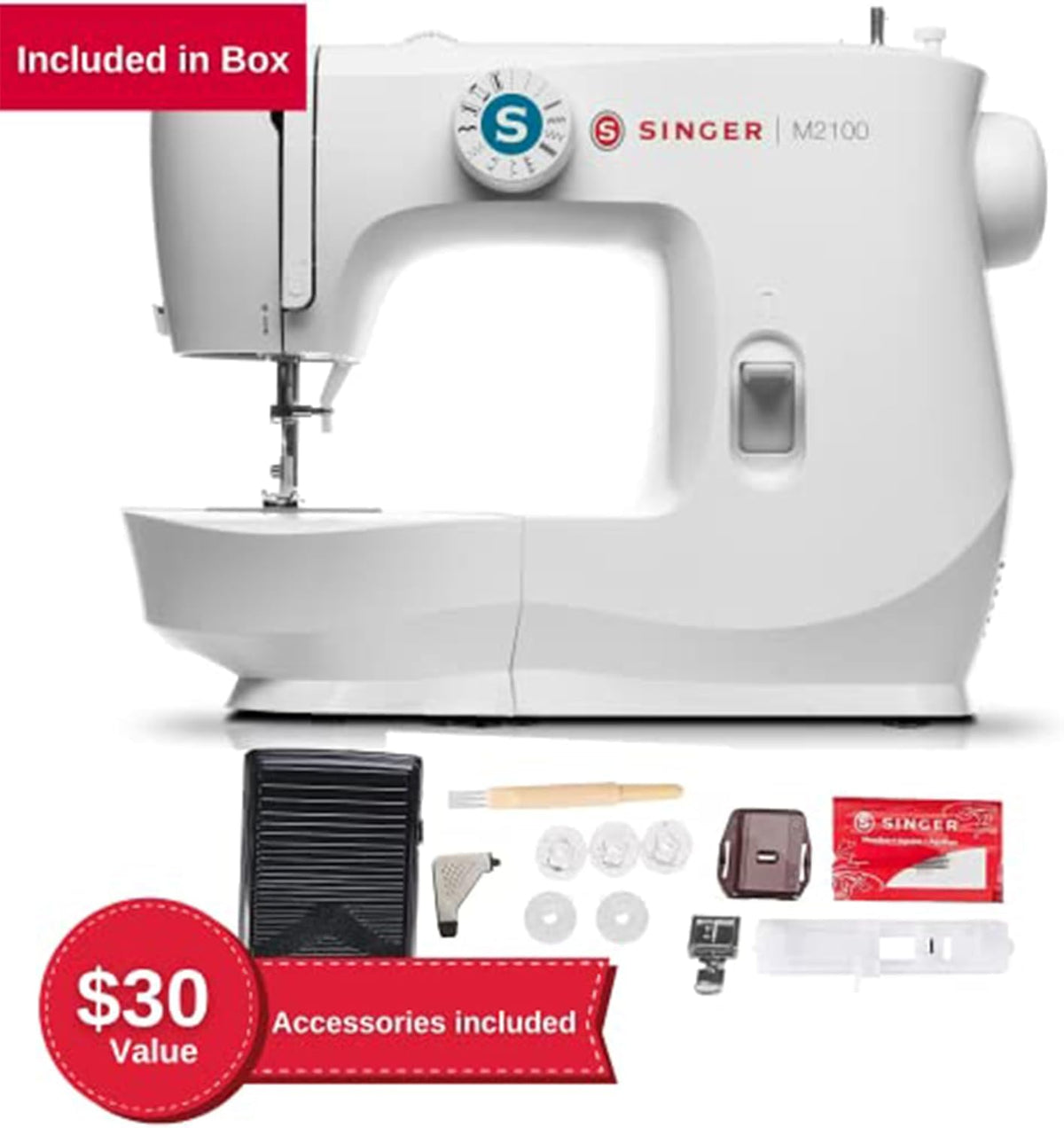 SINGER M2100 - Máquina de coser ligera y compacta con 63 aplicaciones de puntadas, luz LED y ojal fácil de 4 pasos, ideal para reparar y coser