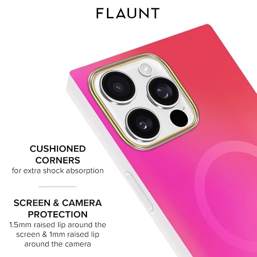 FLAUNT - Funda Protectora Cuadrada Oficial - Compatible con iPhone 16 Pro MAX - Compatible con MagSafe y Carga inalámbrica - Probado en caídas y a Prueba de Golpes - (satén Iridiscente Rosa)