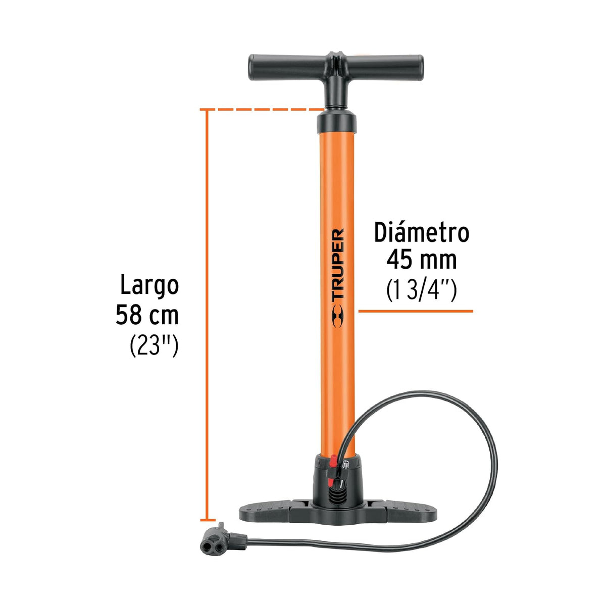 TRUPER Bomba de Aire 58 cm, Cuerpo de Acero, Naranja