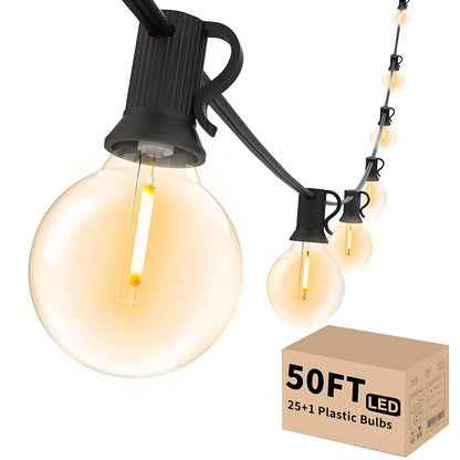 Svater Guirnalda de Luces Exterior 15M con 25 bombillas de plástico G40, IP44 impermeable 2700 K blanco cálido, luces de patio para cafetería, bistro, fiesta de pérgola