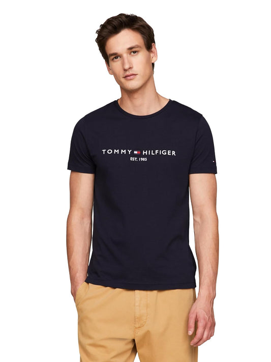 Tommy Hilfiger - Camisetas de Manga Corta de algodón con Logotipo Bordado para Hombre