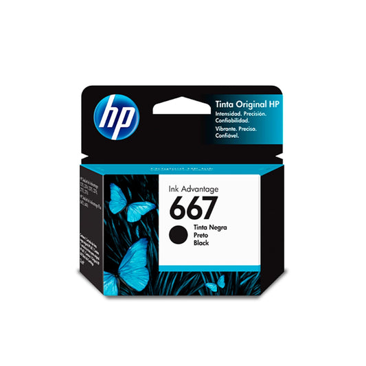 HP Cartucho de Tinta 667 Negro Original, Compatibilidad con Impresoras DeskJet Ink Advantage 1275, 2374, 2375, 2376, 2775, 2776, 6076, 6476, 6476, Rendimiento hasta 120 páginas (3YM79AL)