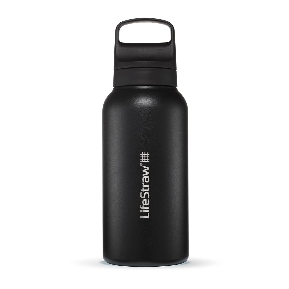 LifeStraw Go Series - Botella filtrante de agua de acero inoxidable apta para viajes y uso diario, elimina bacterias, parásitos y microplásticos, mejora la salud, 1 L Negro Nórdico - Nordic Noir - 1 litro