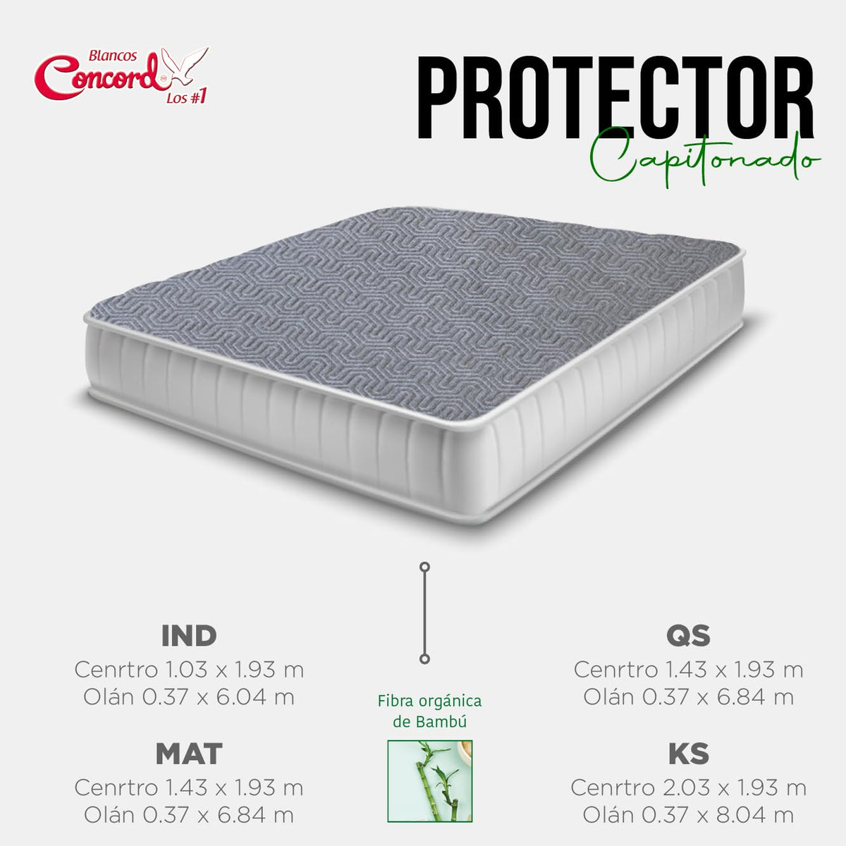 Colchas Concord Protector de Colchón con Carbón Activado, Color Blanco, 45% Bambú y 55% Poliéster, Tamaño King Size, Cubre Colchón Suave Que Protege contra Polvo, Manchas y Desgaste, 1 Pieza