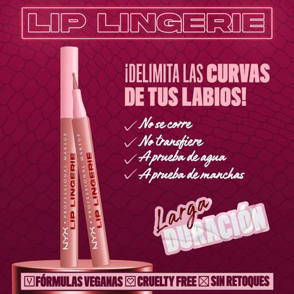 NYX Professional Makeup Lip Lingerie Lip Stain, Delineador para labios de larga duración, a prueba de agua, aplicador en formato boligrafo, Fórmula vegana 1 ml - Tono Cuff Me