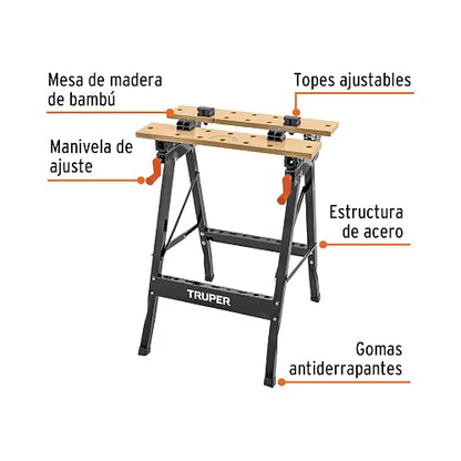 Truper MT-100, Mesa de trabajo multiusos base plegable a 0°, 45° y 90°