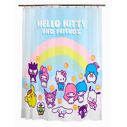 Franco Hello Kitty & Friends - Juego de Cortina de Ducha y Anillo de 13 Piezas, (Producto 100% con Licencia Oficial) - 182.9An x 182.9Al cm (13 Paneles) - Hello Kitty y amigos