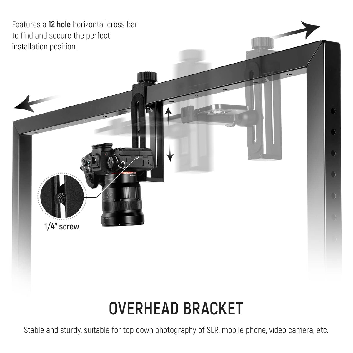 NEEWER Overhead Camera Mount Rig Soporte Cámara Cenital, Plataforma Montaje de Múltiple Dispositivo de Mesa de Acero Resistente Profesional con Abrazaderas Fondo, para Escritorio≥3,3'/1m Largo, ST100