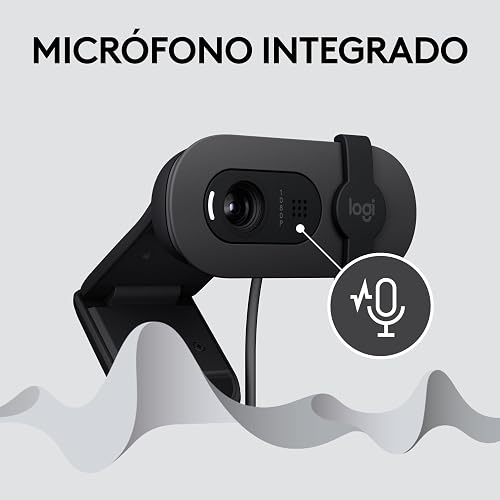 Logitech Brio 100, Webcam 1080p Full HD para Reuniones, Webcam para Streaming, Equilibrio de lluminación Automático, Micrófono Integrado, Tapa de Privacidad, USB-A, Color Grafito