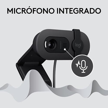 Logitech Brio 100, Webcam 1080p Full HD para Reuniones, Webcam para Streaming, Equilibrio de lluminación Automático, Micrófono Integrado, Tapa de Privacidad, USB-A, Color Grafito