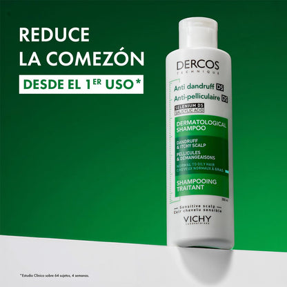 Vichy Dercos Shampoo Dermatológico Anti-Caspa Cabello Normal a Graso 200ml | Elimina 100% de Caspa Visible y su Reaparición, Reduce Comezón desde 1er Uso, con Ácido Salicílico y Selenio DS