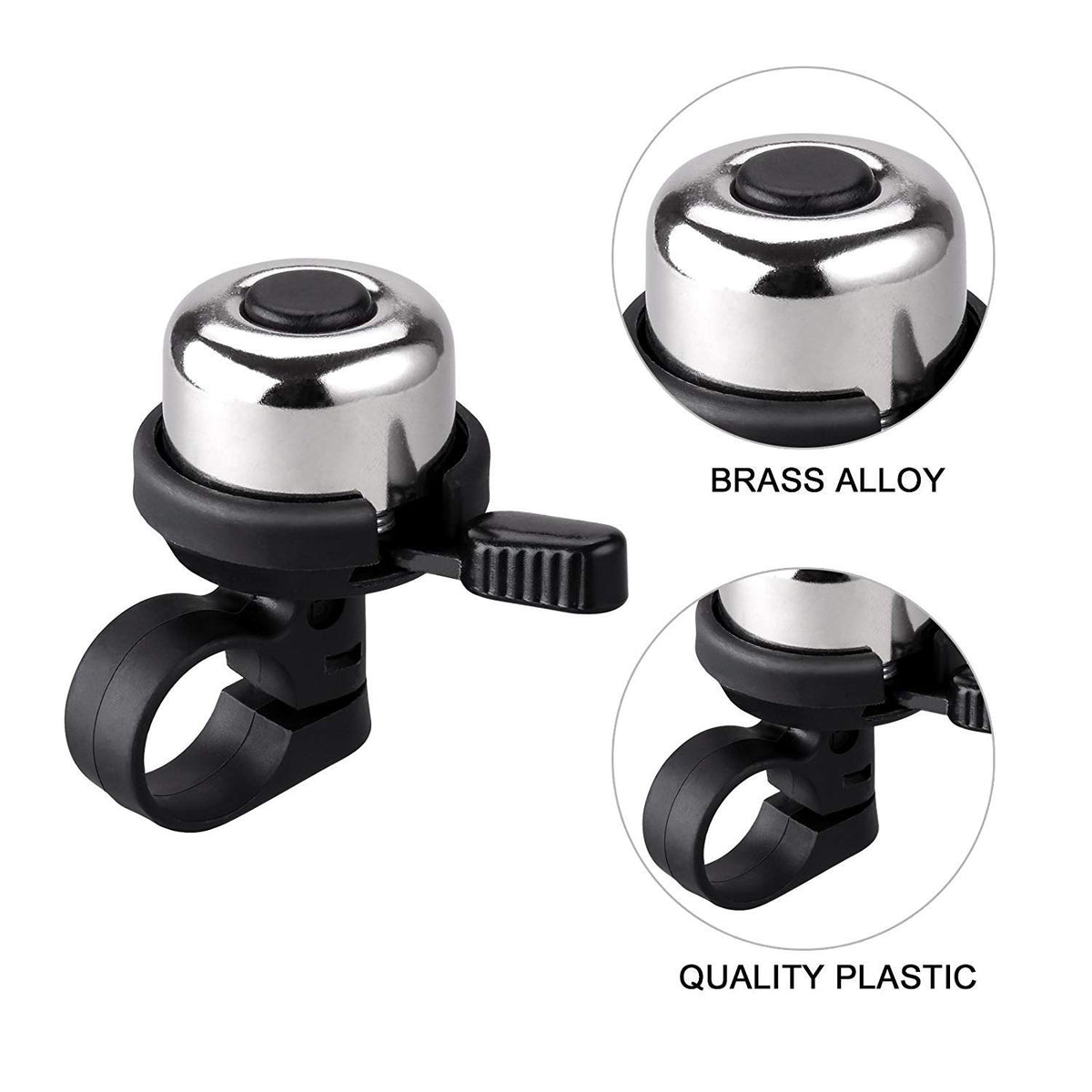 Emoly - Juego de 2 Campanas de latón para Bicicleta de montaña, Bicicleta de Carretera, Accesorios para Bicicleta de montaña, Accesorios para Bicicleta de Carretera (Nuevo, Plateado)