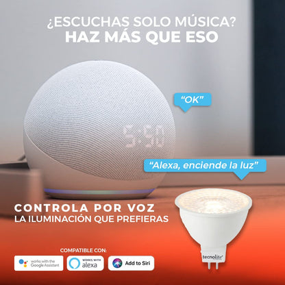 Tecnolite Connect - Foco Inteligente MR16 Flash Smart con Bulbo, Iluminación Interior, Luz Blanca Atenuable, 5 Watts, Control App Connect, Compatible con Alexa, WiFi y Bluetooth, Casa Inteligente