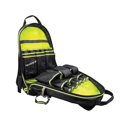 Klein Tools 55597 Mochila para bolsa de herramientas, organizador de herramientas Tradesman Pro con 39 bolsillos, reflectante de alta visibilidad, correas acolchadas para el hombro, base moldeada