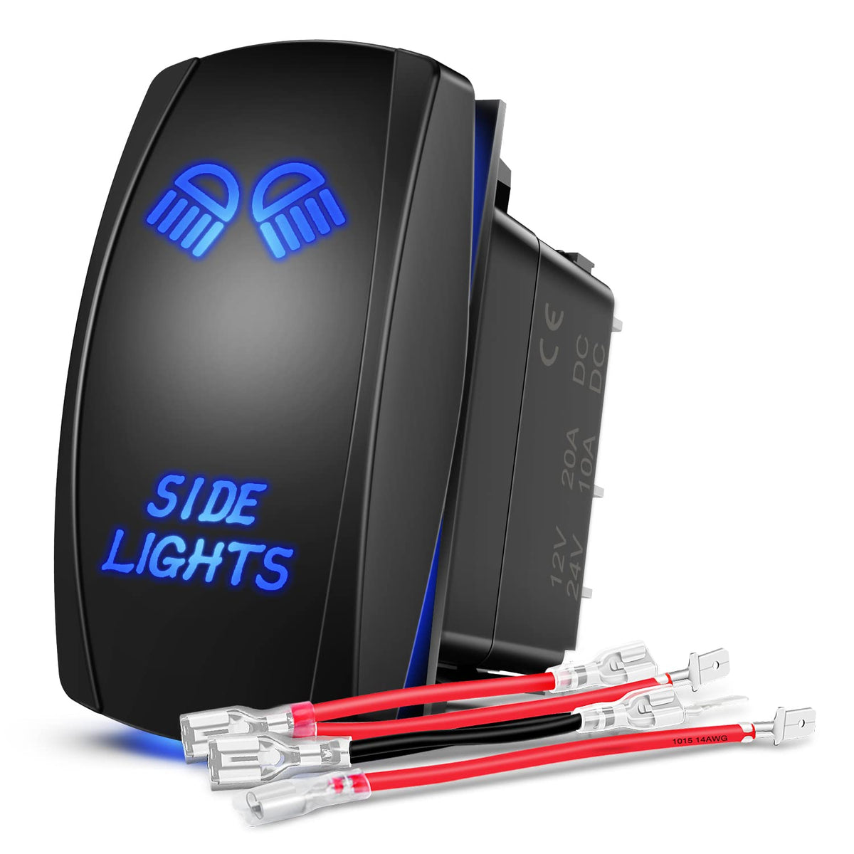 Nilight - Interruptor de luces laterales, barra de luz LED, 5 pines, interruptor SPST, 20 A/12 V, 10 A/24 V, color azul con cables de puente para coches, camiones, vehículos recreativos