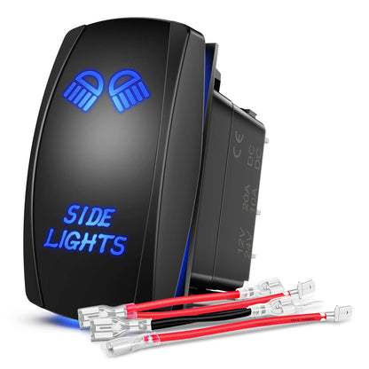 Nilight - Interruptor de luces laterales, barra de luz LED, 5 pines, interruptor SPST, 20 A/12 V, 10 A/24 V, color azul con cables de puente para coches, camiones, vehículos recreativos