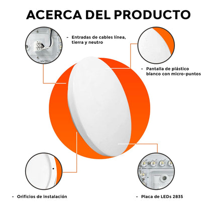 Tecnolite - Lámpara de Techo Plafón LED 18 W, Luz Cálida Brillante, No atenuable