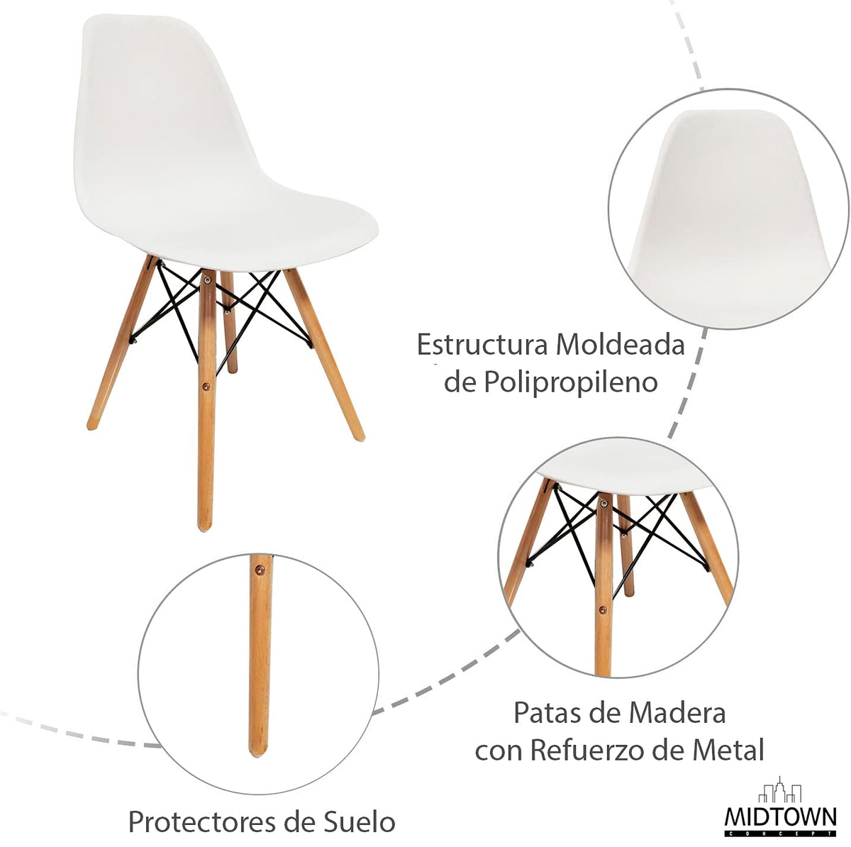 International Home 4 Sillas de Comedor y Jardín de Plástico Modernas y Minimalistas, Color Blanco
