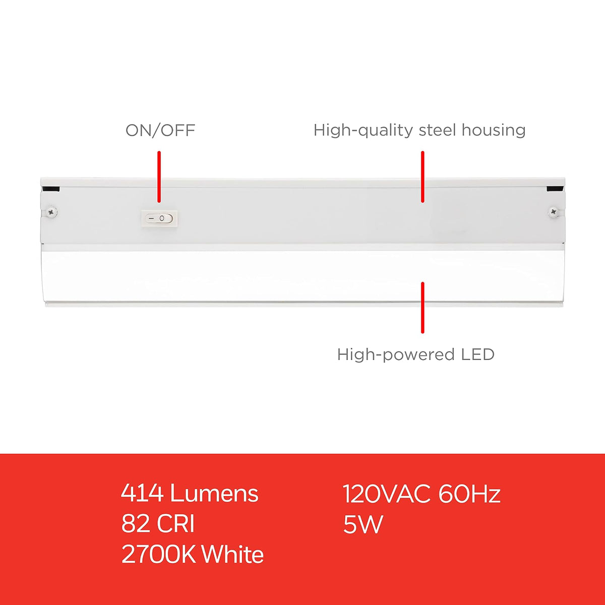 UltraPro 44110 - Luces para debajo del gabinete, con cable de 18 pulgadas, solo encendido/apagado, blanco cálido de 2700 K, iluminación debajo del gabinete, luces debajo del mostrador para cocina