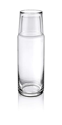 Borgonovo | Olimpia Juego de Botella y Vaso de Vidrio Polka para Mesa de Noche 1 l | Botellas de vidrio | Jarra de Vidrio | Jarra y Vaso | Para agua, jugo, leche, limonada.