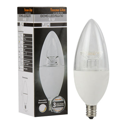 Tecnolite Foco Tipo Vela LED, color Blanco Cálido Tecnolite EICMD-LED/6W/30