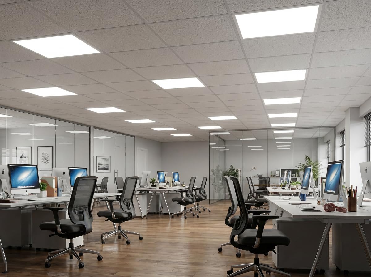 Igoto PL1040 Kit Set 12 piezas Panel Plafon Lampara LED Empotrable 60x60 40W Luz Fría 6500K, Plafón LED Cuadrado para Techo 4000 lm Multivoltaje 100-277V Lámpara LED para Oficina Escuela y Comercio
