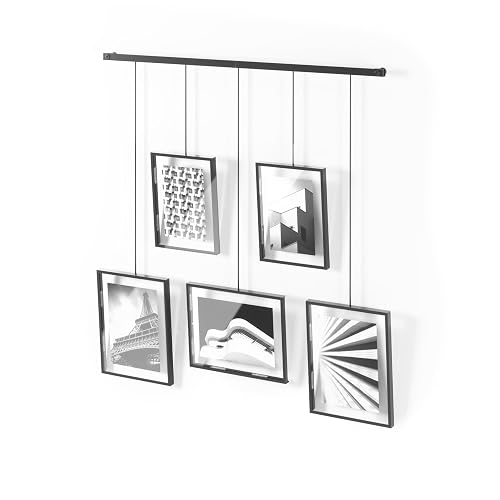 Umbra Exhibit Set de 5 Portarretratos Colgantes y Ajustables para Pared (2 de 10x15 y 3 de 13x18 cm), Negro