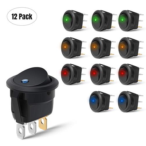 Nilight 90013L - Interruptor LED Redondo de 12 V para Automóvil, camión, Control de Encendido/Apagado, Color Azul, Verde, Amarillo y Rojo
