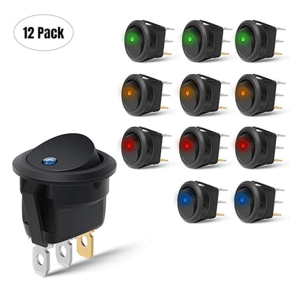 Nilight 90013L - Interruptor LED Redondo de 12 V para Automóvil, camión, Control de Encendido/Apagado, Color Azul, Verde, Amarillo y Rojo