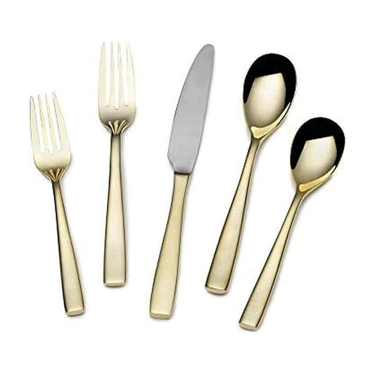 Mikasa Delano - Cubertería (20 piezas, acero inoxidable, chapado en oro)