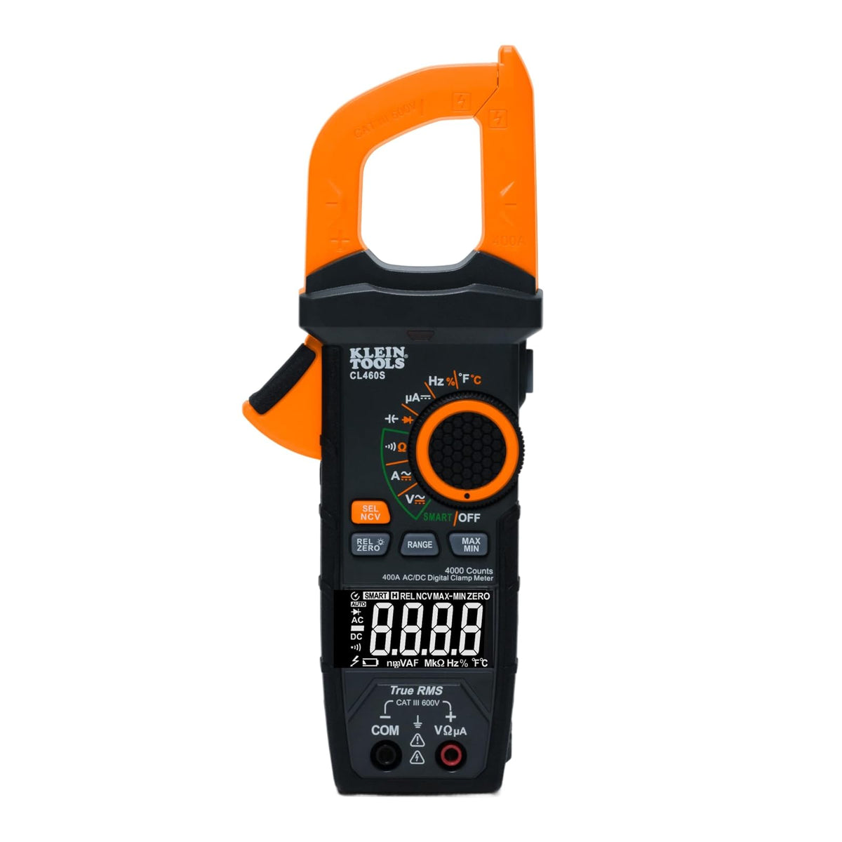 Klein Tools CL460S | Multímetro de gancho digital, de rango automático de 400A AC/DC con TRMS, medidor de voltaje con visualización retroiluminada.