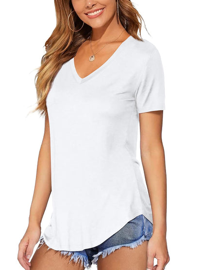 DittyandVibe - Playera de Manga Larga y Corta con Cuello en V y Dobladillo Curvado para Mujer