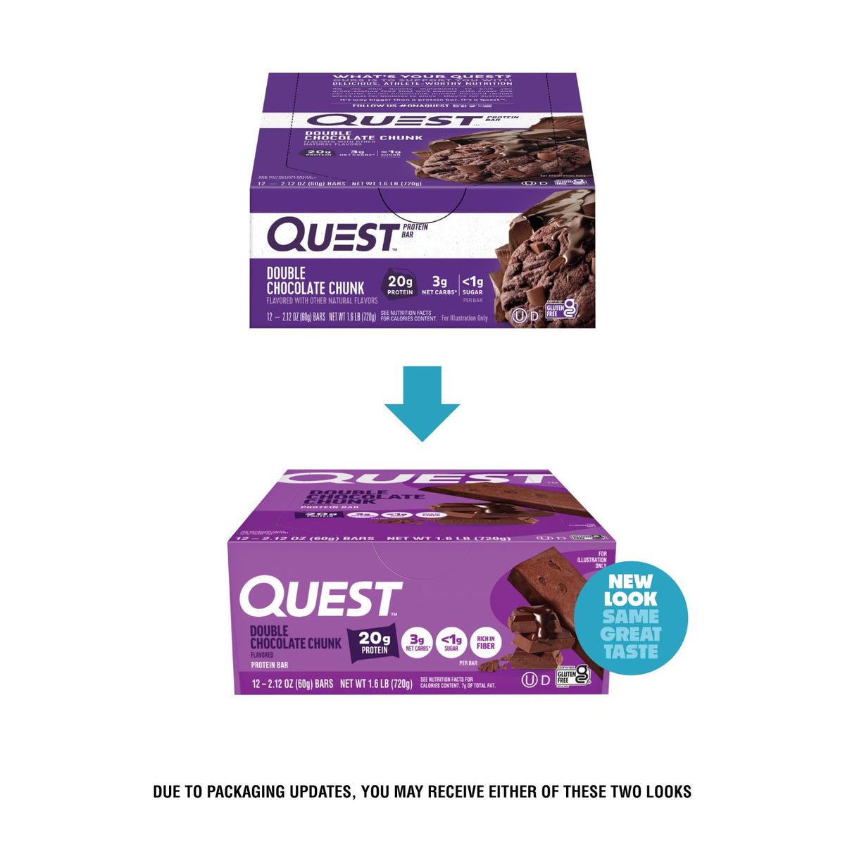 Quest Nutrition Double Chocolate Chunk Protein Bar, High Protein, Low Carb, Gluten Free, Keto Friendly, 12 Count