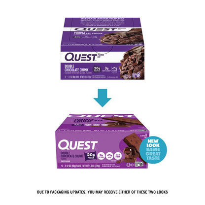 Quest Nutrition Double Chocolate Chunk Protein Bar, High Protein, Low Carb, Gluten Free, Keto Friendly, 12 Count