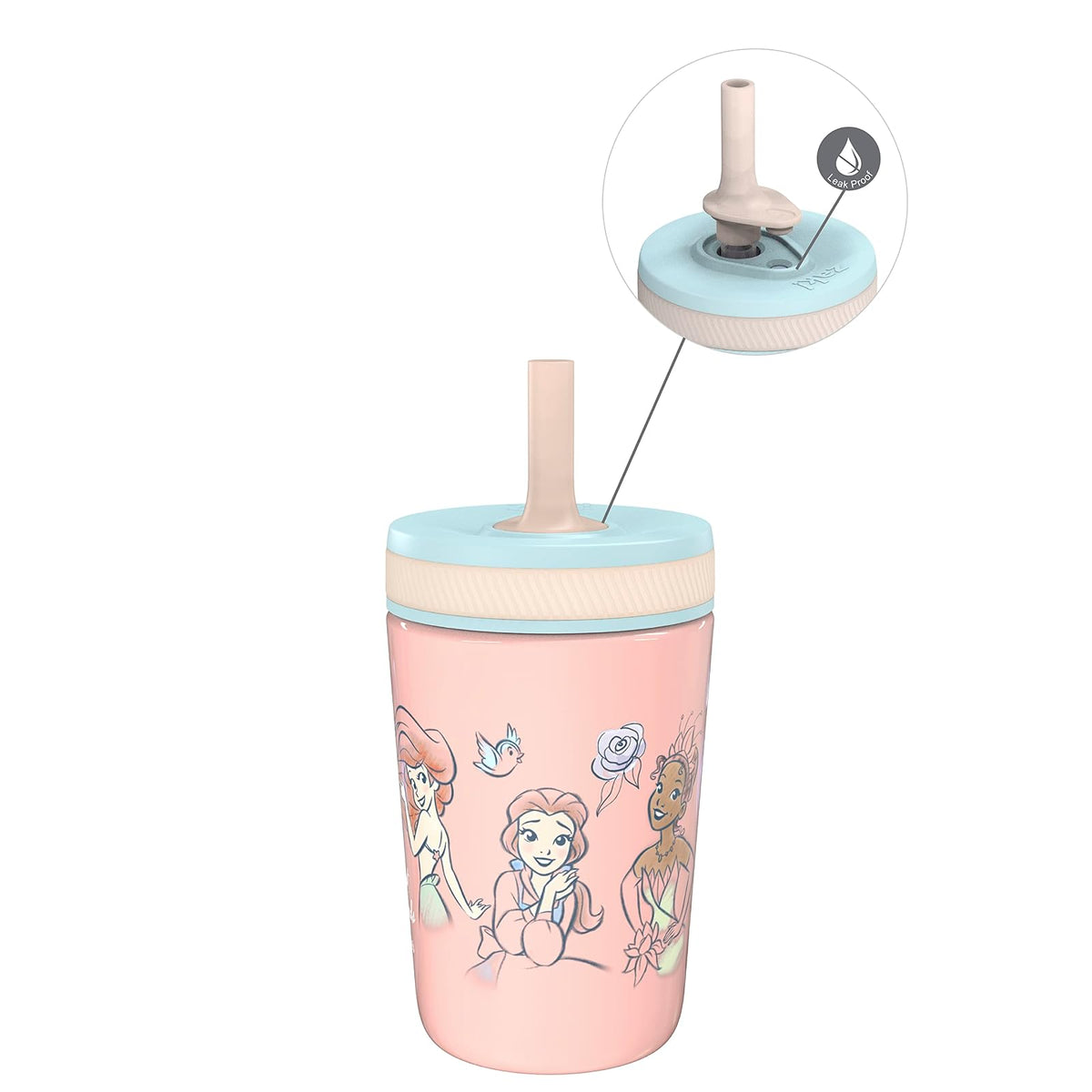 Zak Designs Vaso de Acero Inoxidable con Popote 12oz - Disney Princess