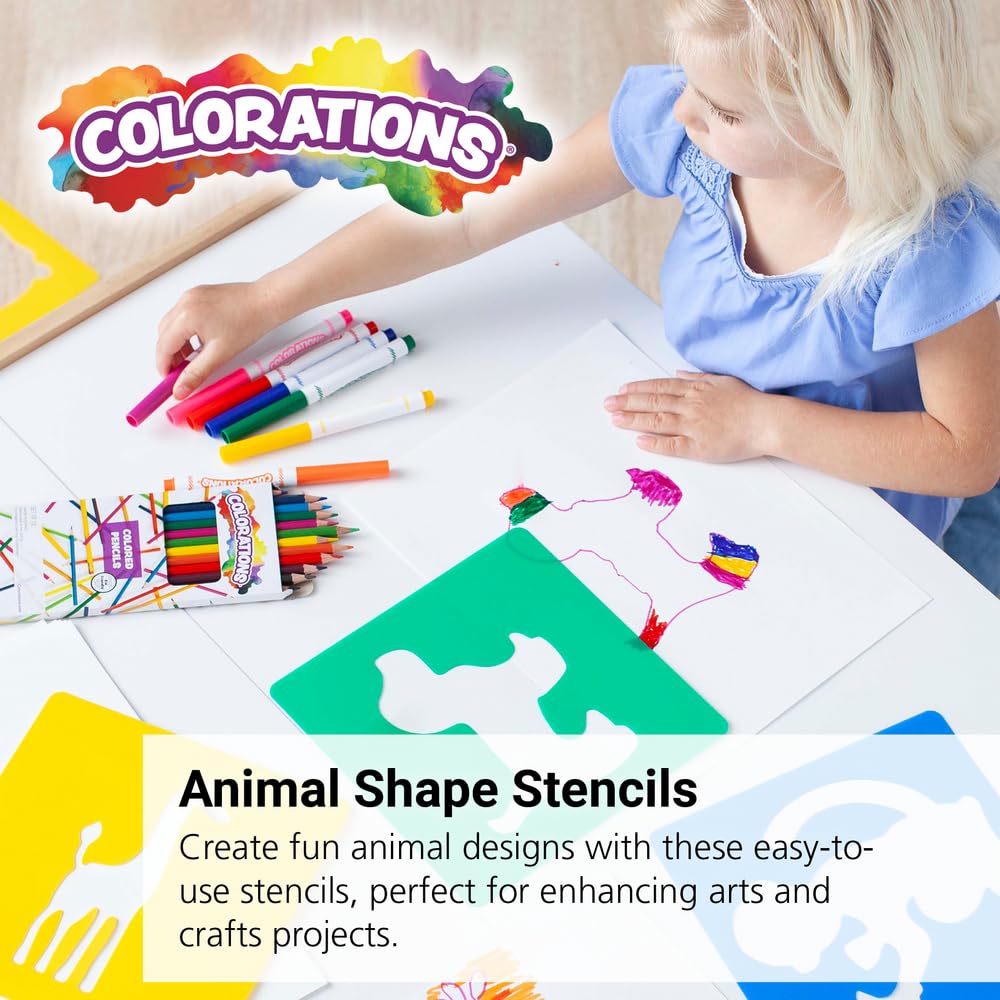 Colorations - EANST - Juego de 12 plantillas de plástico de 8 pulgadas para niños y manualidades