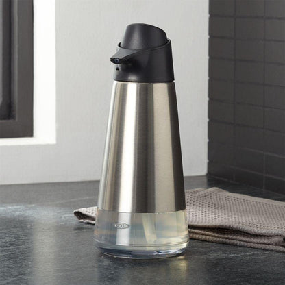 OXO Easy Press Stainless Steel Soap Dispenser | Capacidad de 15 onzas, prensa con una sola mano, resistente a las huellas dactilares, ideal para cocina y baño