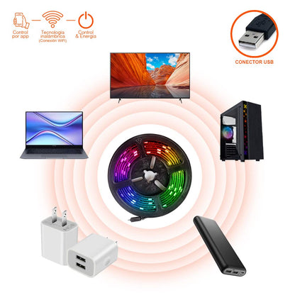 Tecnolite Tira LED RGB Bluetooth 2 Metros 4W - Luz de Colores + Blanca, Configuración mediante App móvil, Interiores, 1 Pieza