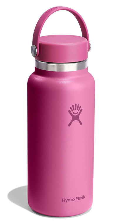 Hydro Flask - Botella de agua de acero inoxidable aislada, tapa flexible de boca ancha, no derrama, a prueba de fugas y recargable en rosa arrecife de 32 onzas