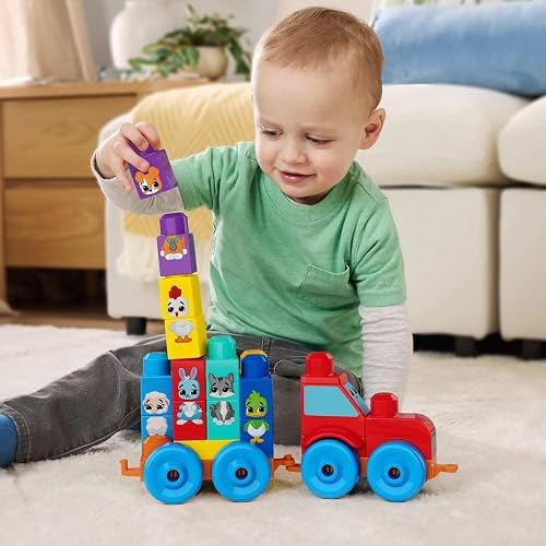 Mega Bloks, Tractor Animalitos Arma y Combina, con Bloques Grandes y Personajes de Granja, para niños de 1 año y Medio en adelante