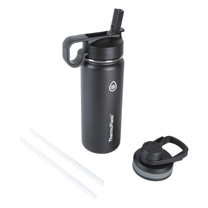 ThermoFlask Botella de Agua Doble Aislada con Dos Tapas 40 oz - Negro (Black) - 0.5 Litros