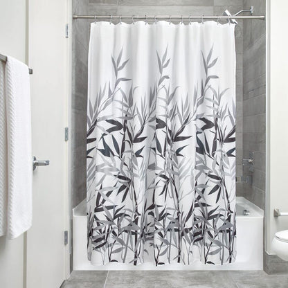 interDesign Anzu Cortina de Ducha | Cortina de baño Lavable a máquina de 183 x 183 cm | Cortinas Modernas con Estampado Floral para bañera o Plato de Ducha | Poliéster Gris