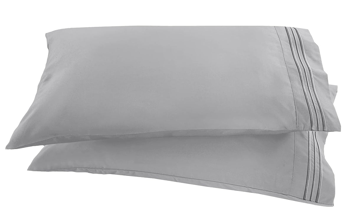 Elegant Comfort Funda de Almohada de 2 Piezas con Bordado de Calidad egipcia de 1500 Hilos, Sedosa, Suave, Resistente a Las Arrugas y a la decoloración, tamaño estándar/Queen, Color Plateado