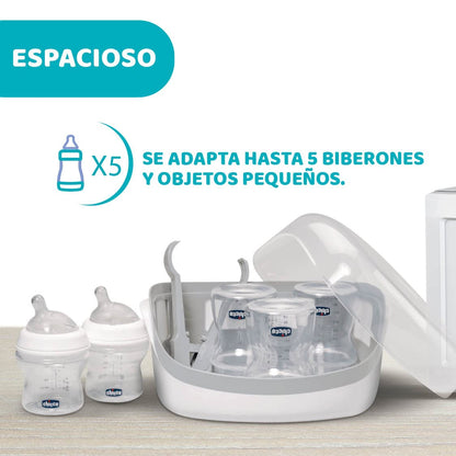 Chicco - Esterilizador para microondas de vapor, rápido y fácil de usar, hasta 6 Biberones, chupones, tetinas y otros accesorios, color Gris