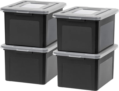 IRIS USA Caja Organizadora para Archivos Carta/Oficio, 35 Qt - Tapa clásica negra – 4 unidades
