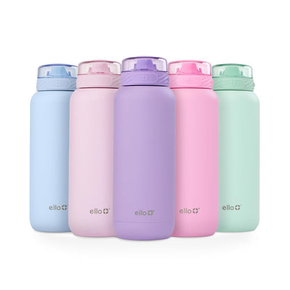 Ello Cooper - Botella de agua de acero inoxidable de 40 onzas con popote y asa de transporte, doble pared y aislamiento al aspiradora, tapa de bloqueo a prueba de fugas con boquilla de silicona suave,