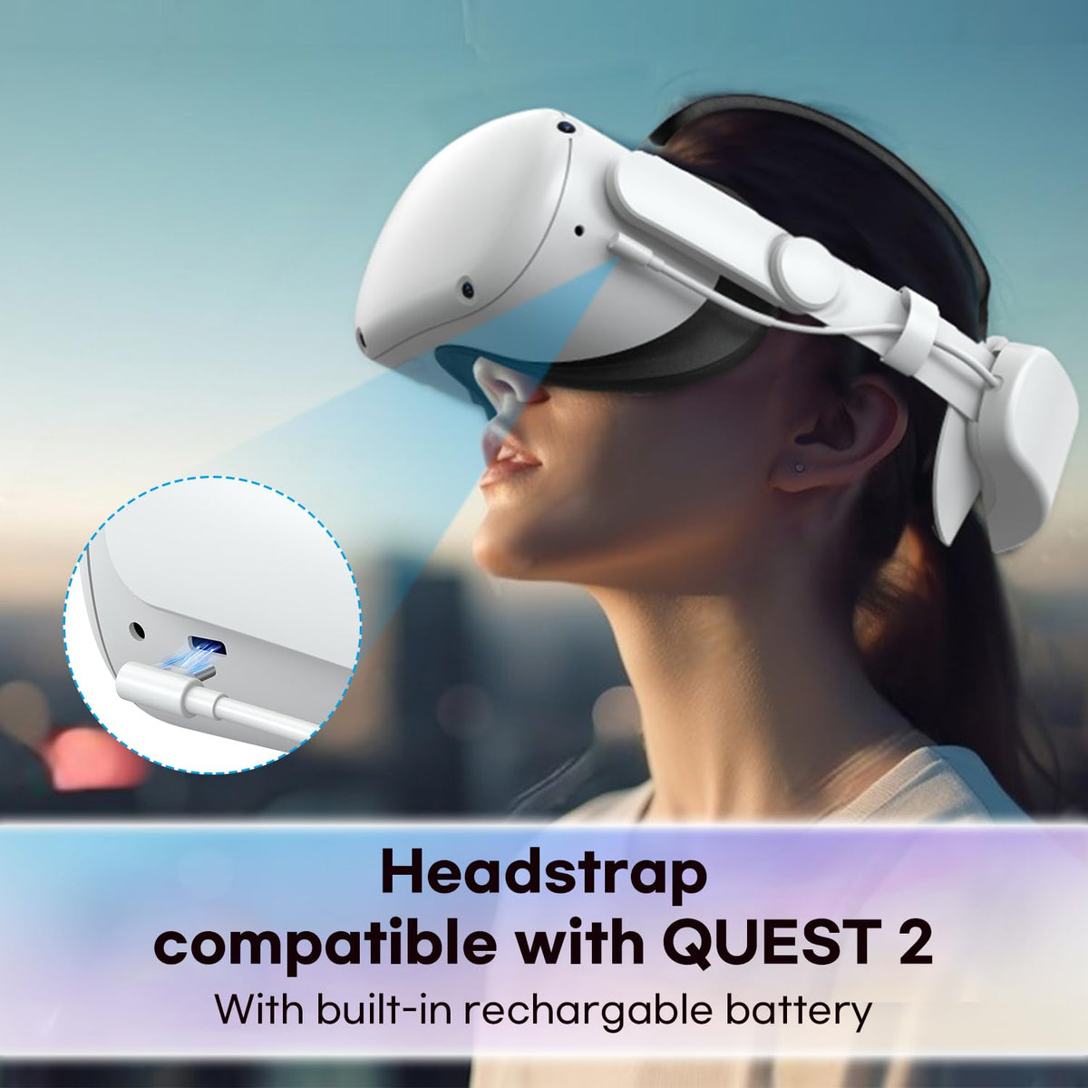 VZNEK Correa para la Cabeza de batería Compatible con Accesorios Oculus Quest 2, batería incorporada de 6000 mAh para Meta Quest 2 Accesorios de Repuesto de Correa Elite Ajustable para Oculus/Meta Qu