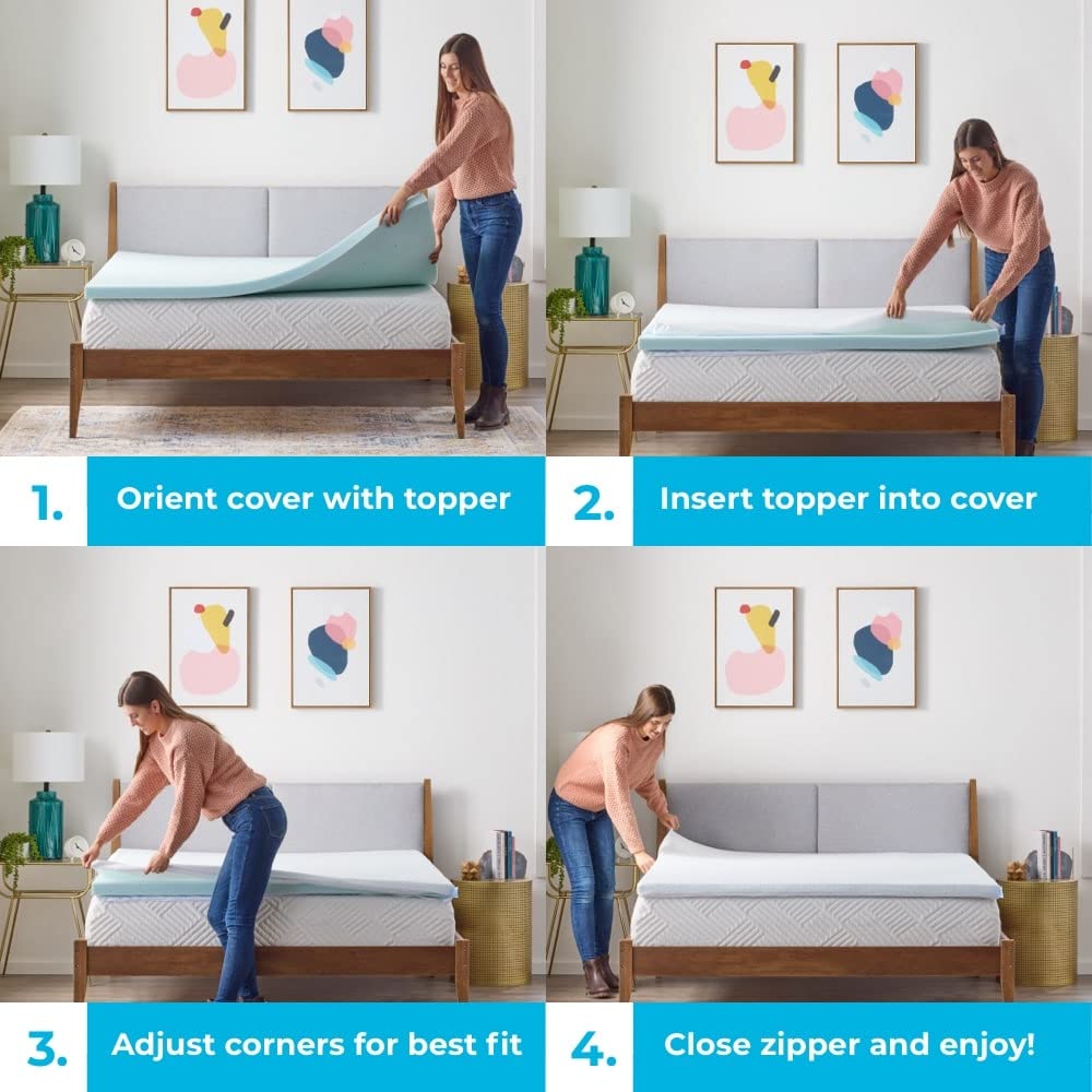 Linenspa Funda de sobrecolchón de Memory Foam de 5 cm: Mantiene Limpio el sobrecolchón, Puede lavarse en Lavadora, Antideslizante, Transpirable