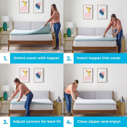 Linenspa Funda de sobrecolchón de Memory Foam de 5 cm: Mantiene Limpio el sobrecolchón, Puede lavarse en Lavadora, Antideslizante, Transpirable